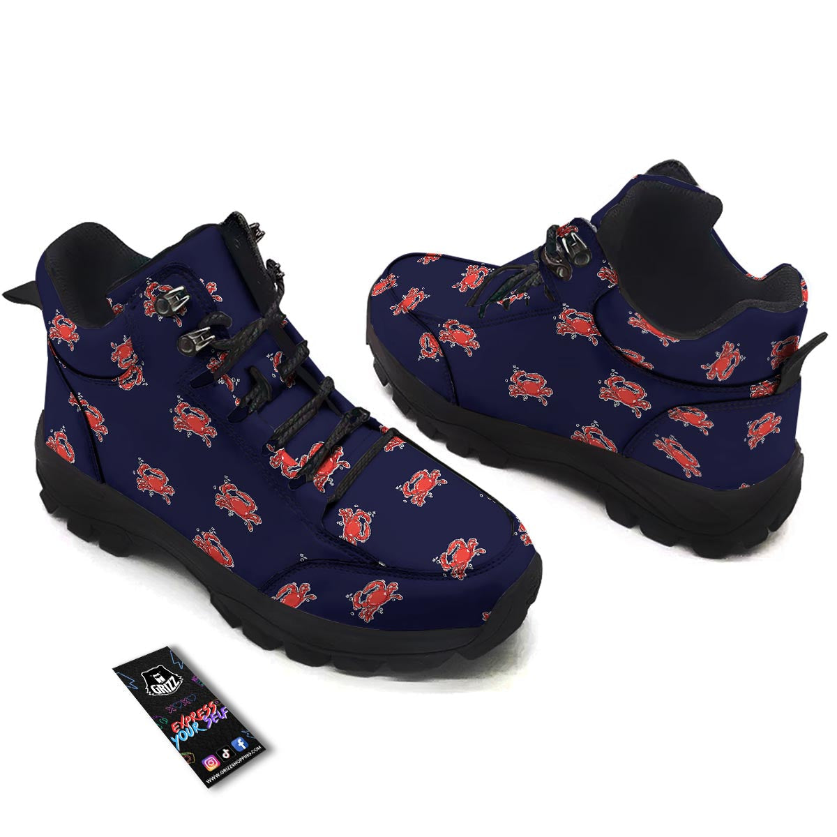 Crab Red Print Pattern Hiking Shoes-grizzshop