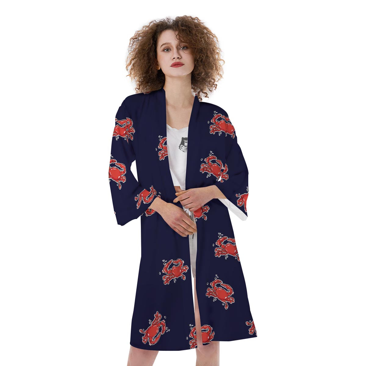 Crab Red Print Pattern Kimono-grizzshop