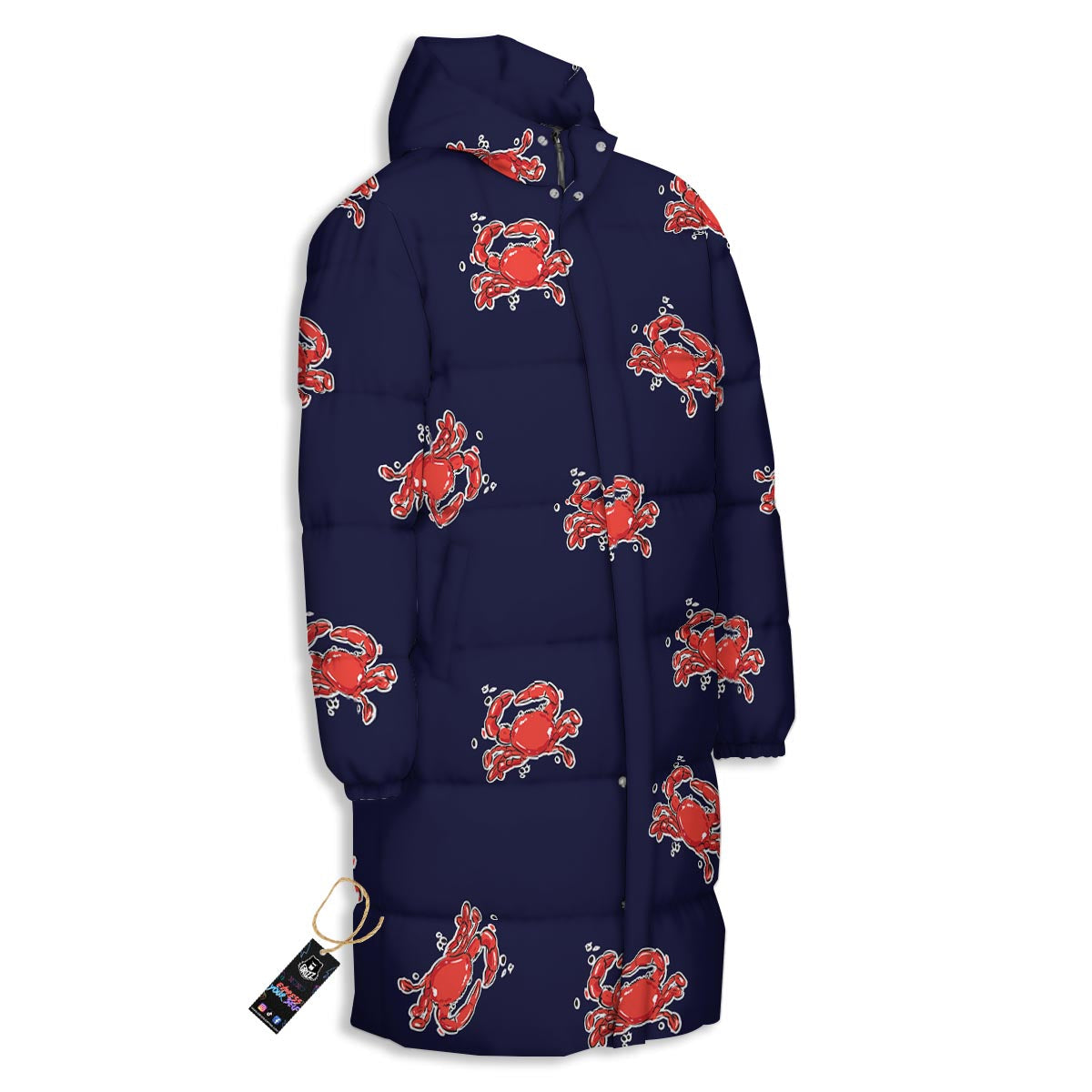 Crab Red Print Pattern Long Down Jacket-grizzshop