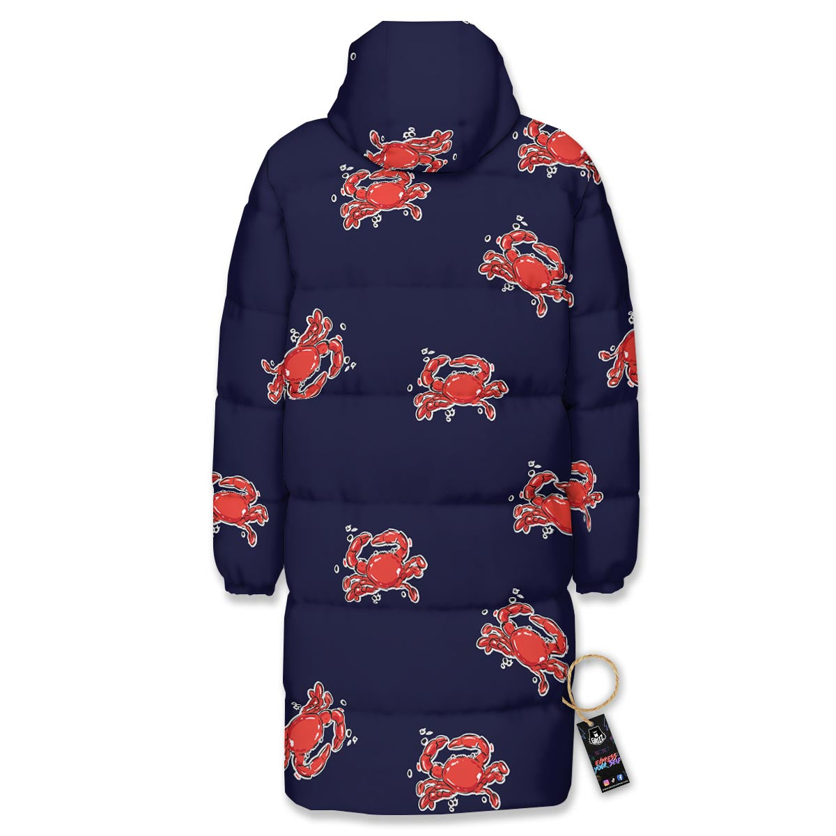 Crab Red Print Pattern Long Down Jacket-grizzshop