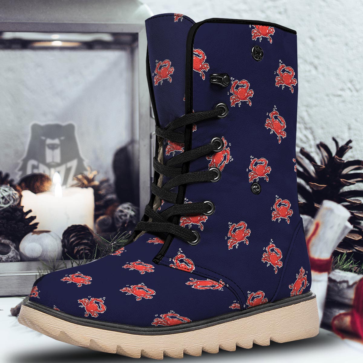 Crab Red Print Pattern Snow Boots-grizzshop