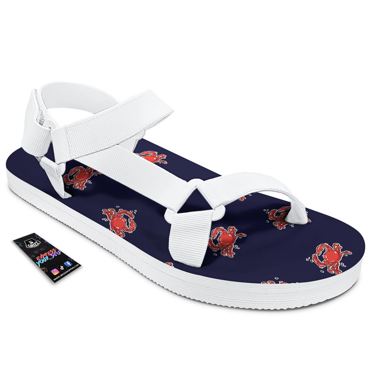 Crab Red Print Pattern White Open Toe Sandals-grizzshop