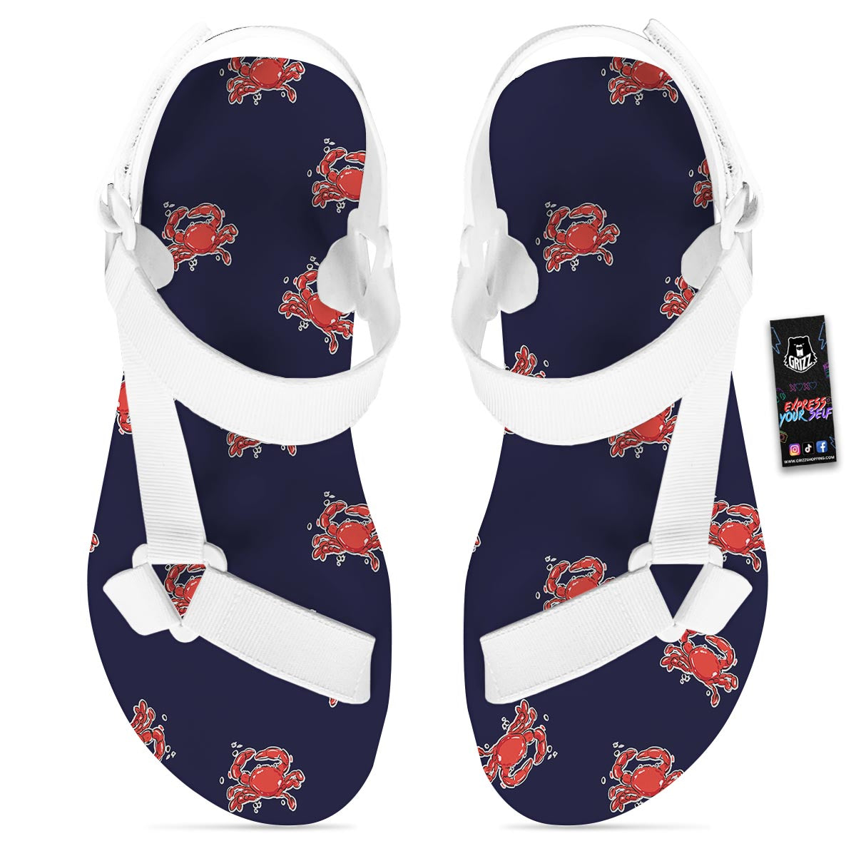 Crab Red Print Pattern White Open Toe Sandals-grizzshop