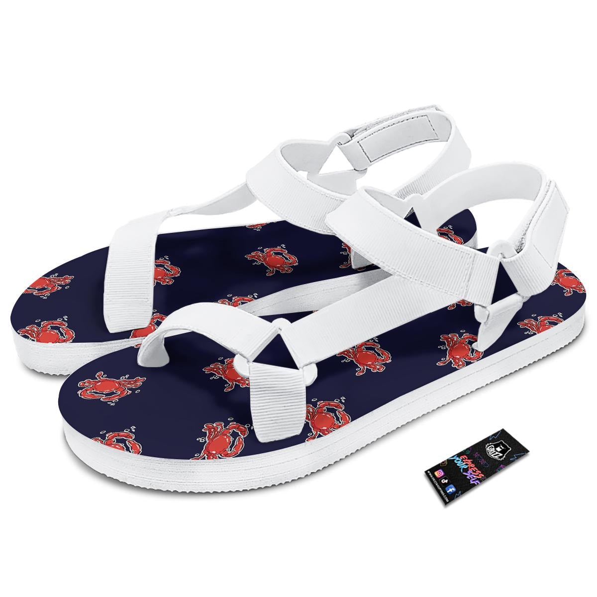 Crab Red Print Pattern White Open Toe Sandals-grizzshop