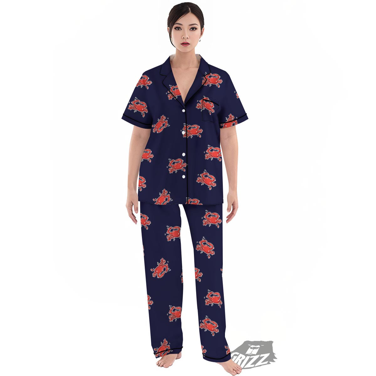 Crab Red Print Pattern Women's Pajamas Set-grizzshop