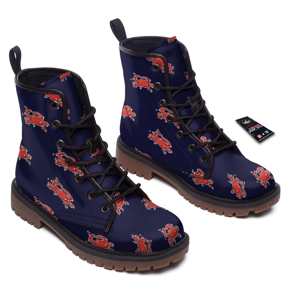 Crab Red Print Pattern Work Boots-grizzshop