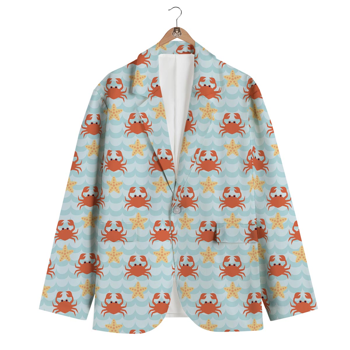 Crab Starfish Pattern Print Men's Blazer-grizzshop