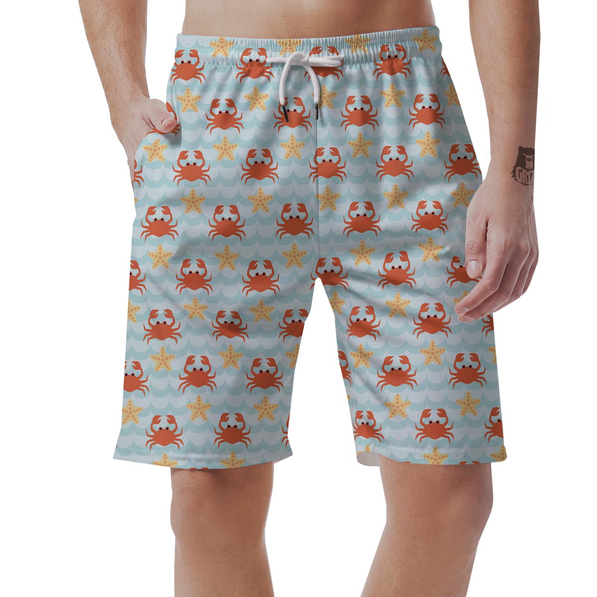 Crab Starfish Pattern Print Men's Shorts-grizzshop