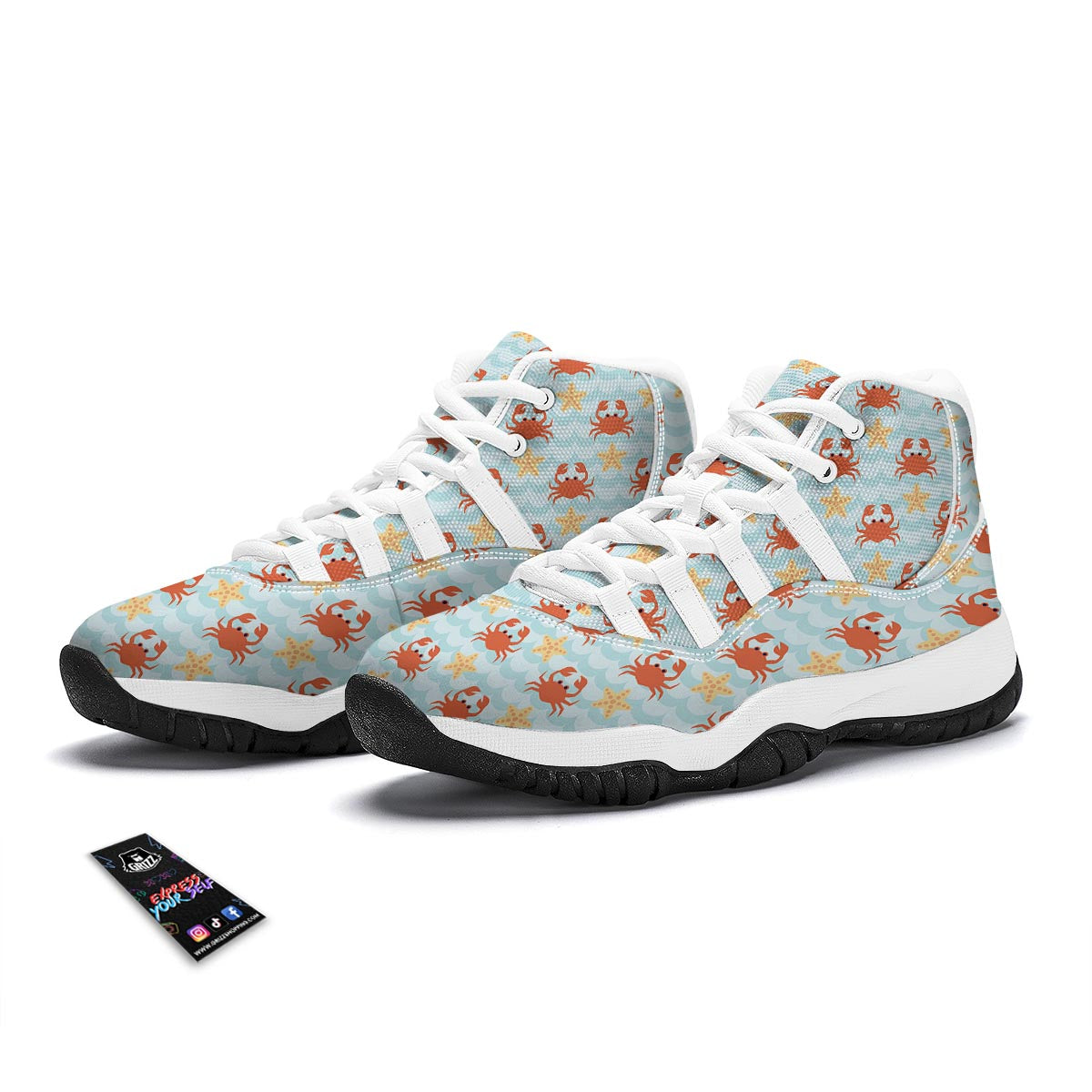 Crab Starfish Pattern Print White Bball Shoes-grizzshop