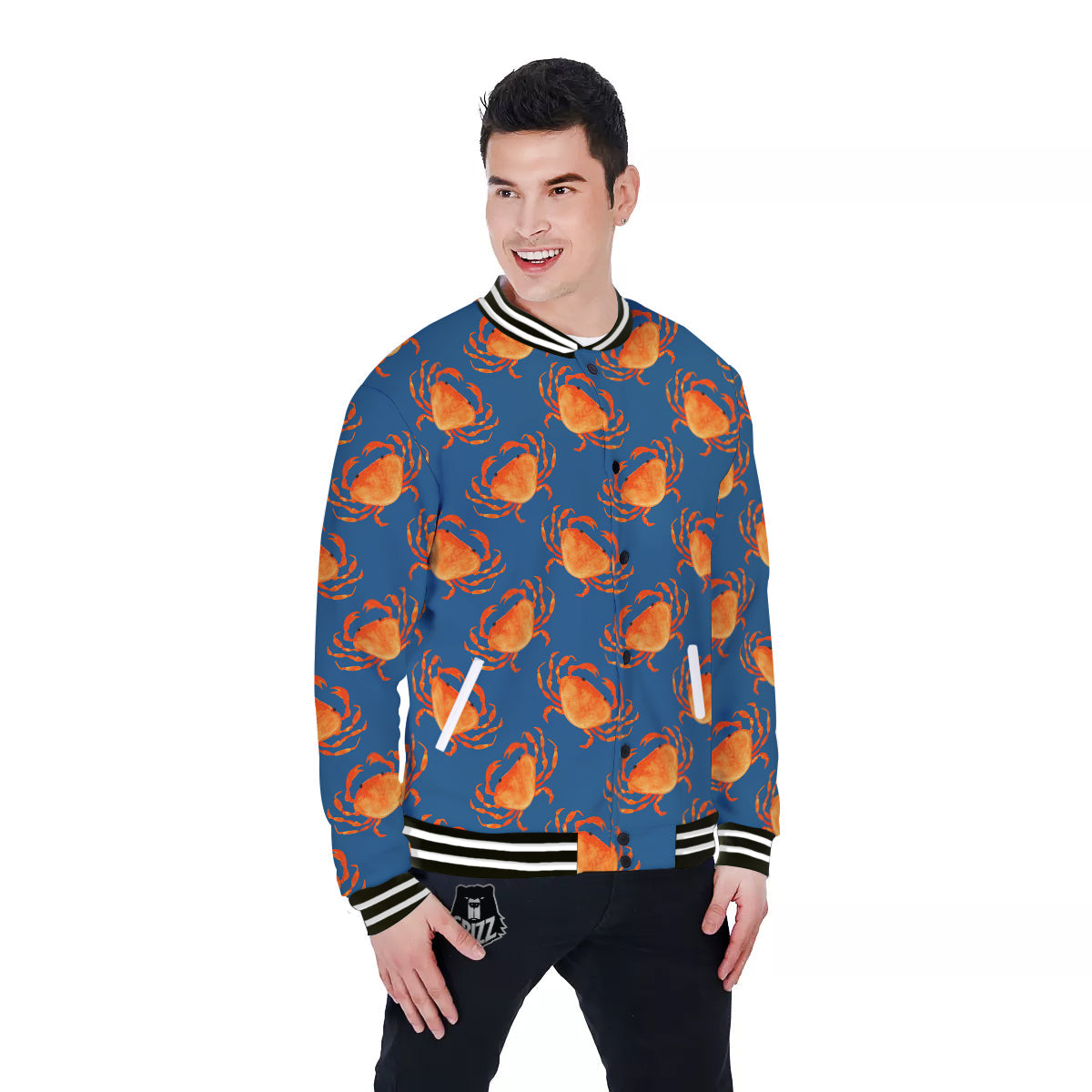 Crab Watercolor Print Pattern Baseball Jacket-grizzshop