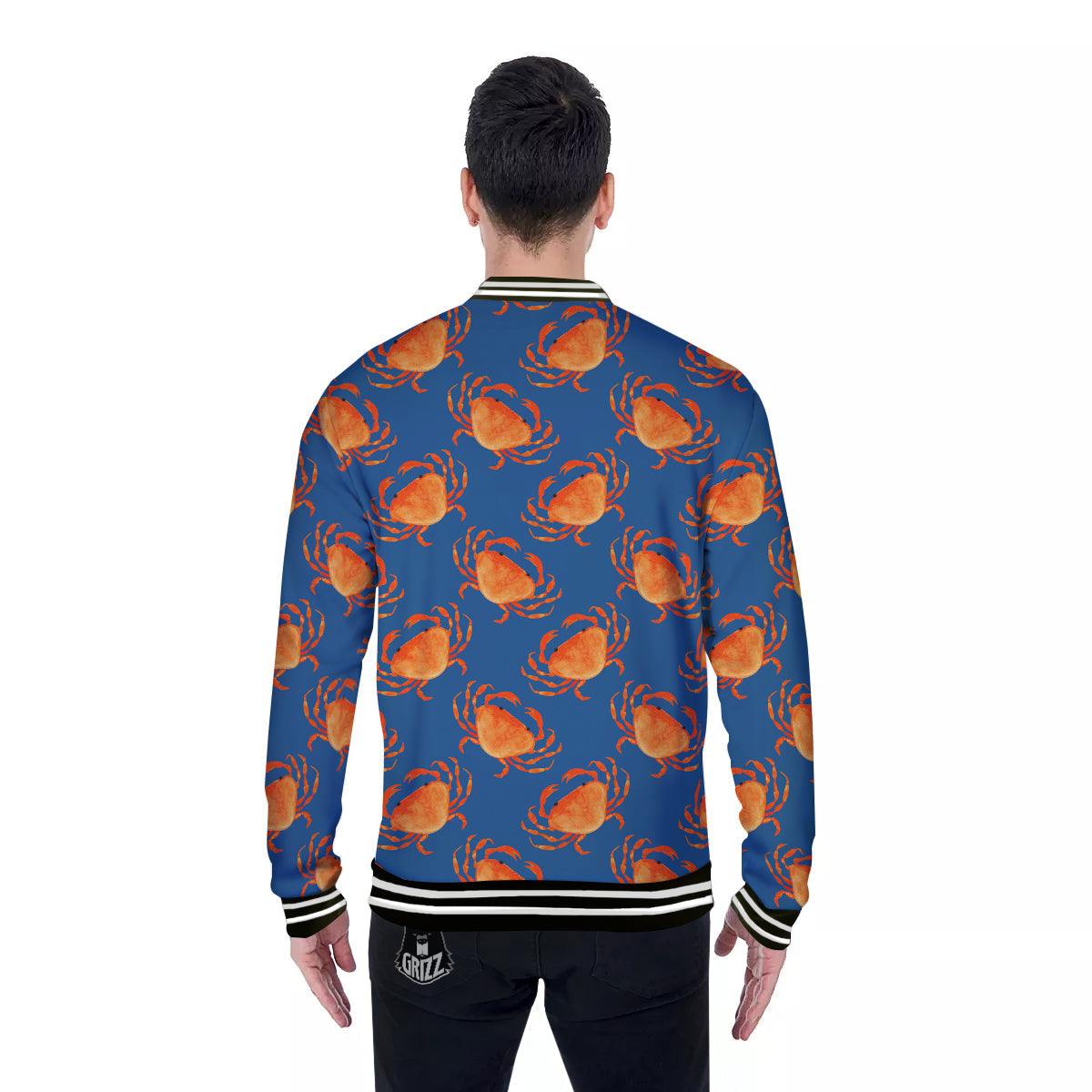 Crab Watercolor Print Pattern Baseball Jacket-grizzshop