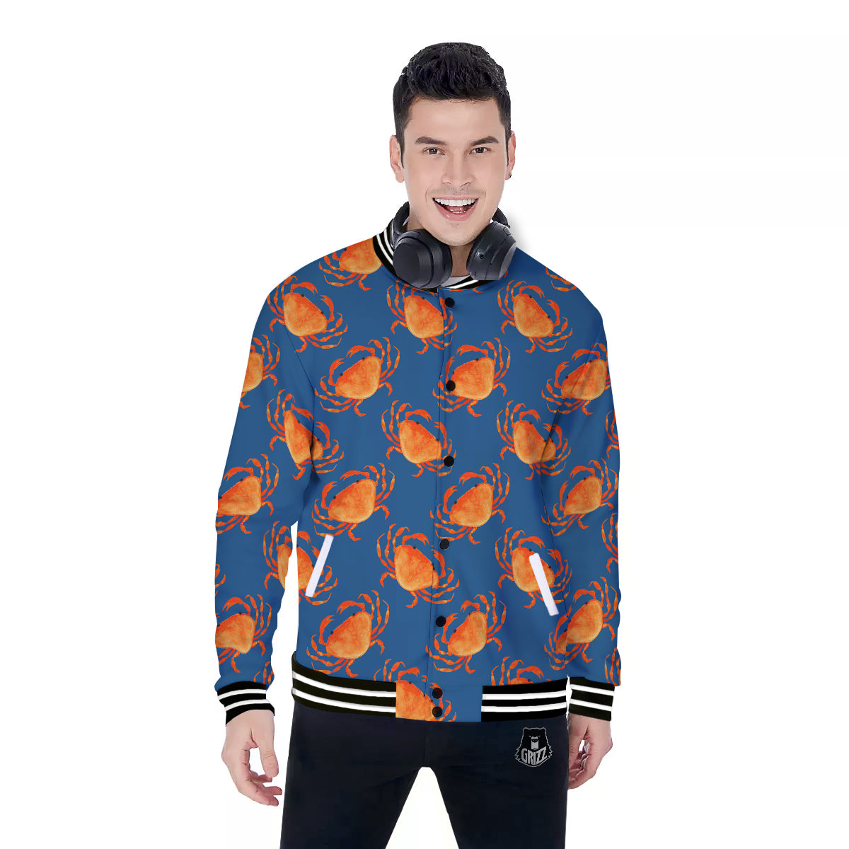 Crab Watercolor Print Pattern Baseball Jacket-grizzshop
