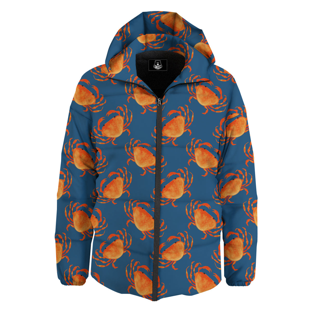Crab Watercolor Print Pattern Down Jacket-grizzshop