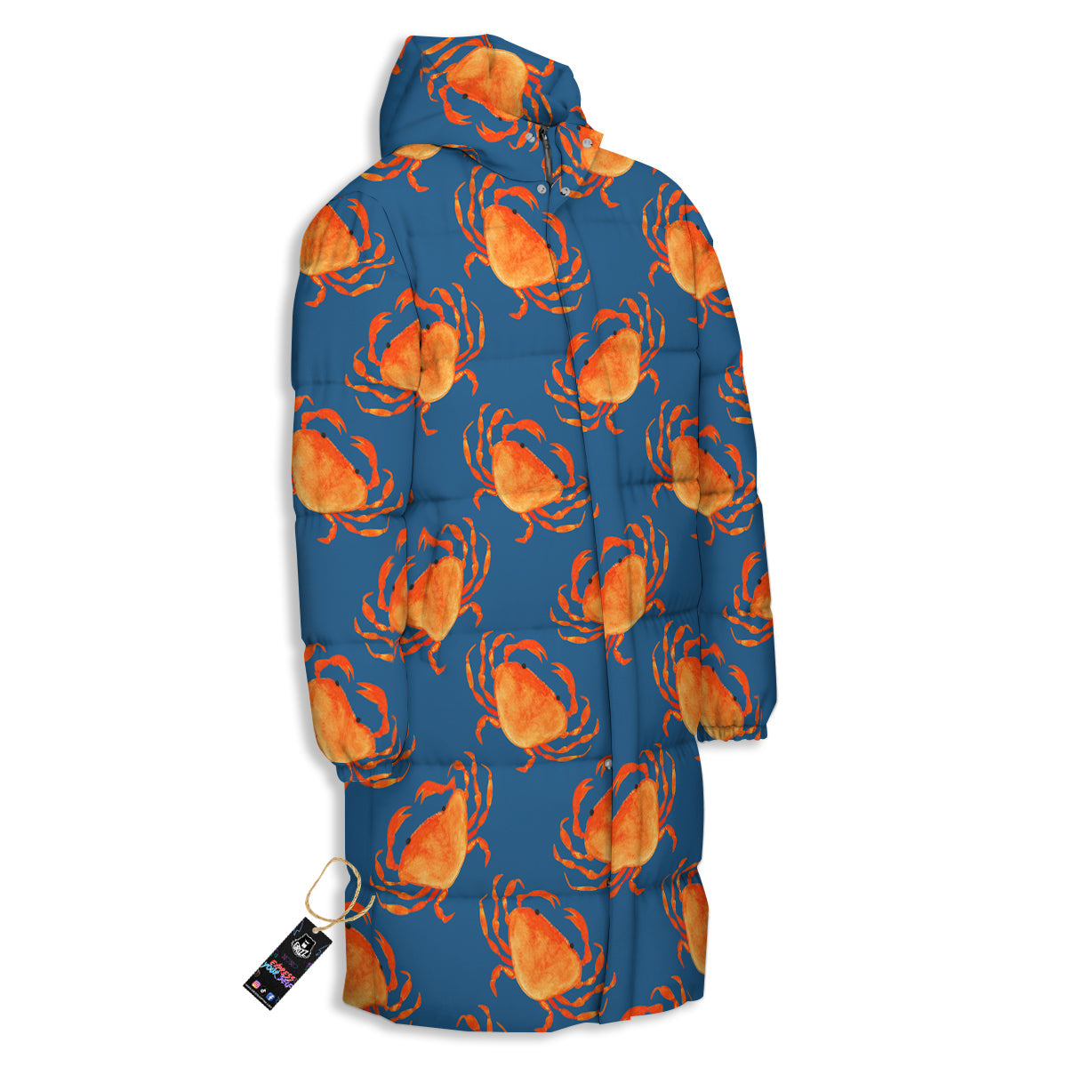 Crab Watercolor Print Pattern Long Down Jacket-grizzshop