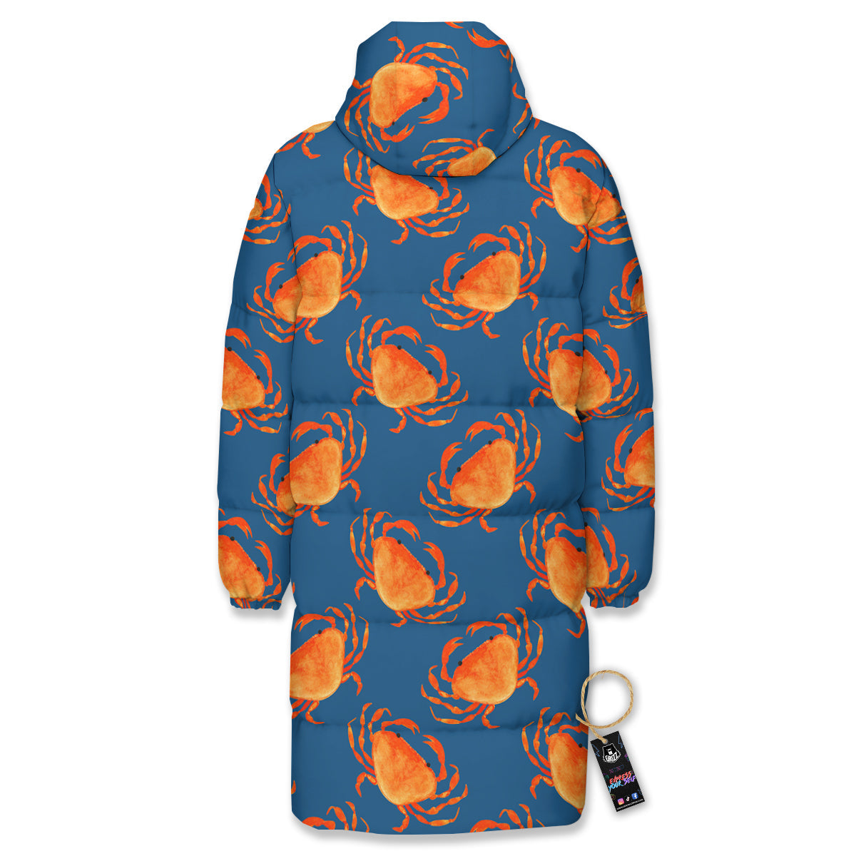 Crab Watercolor Print Pattern Long Down Jacket-grizzshop