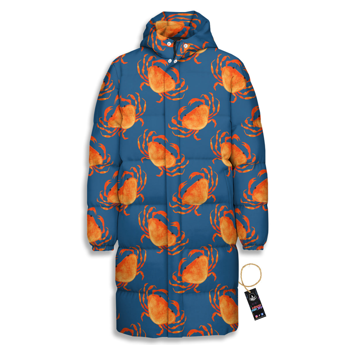 Crab Watercolor Print Pattern Long Down Jacket-grizzshop