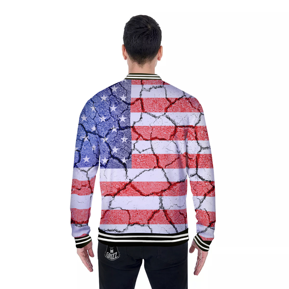 Cracked Flag American Print Baseball Jacket-grizzshop