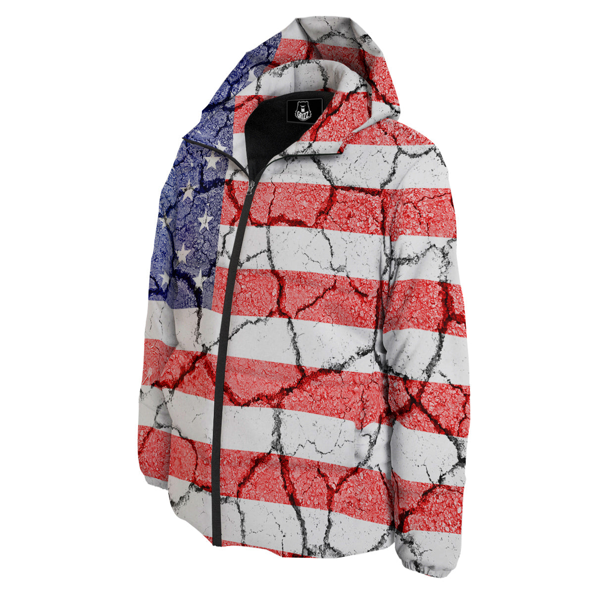 Cracked Flag American Print Down Jacket-grizzshop