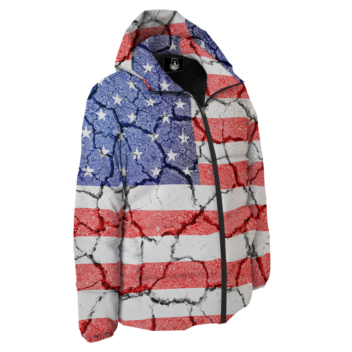 Cracked Flag American Print Down Jacket-grizzshop