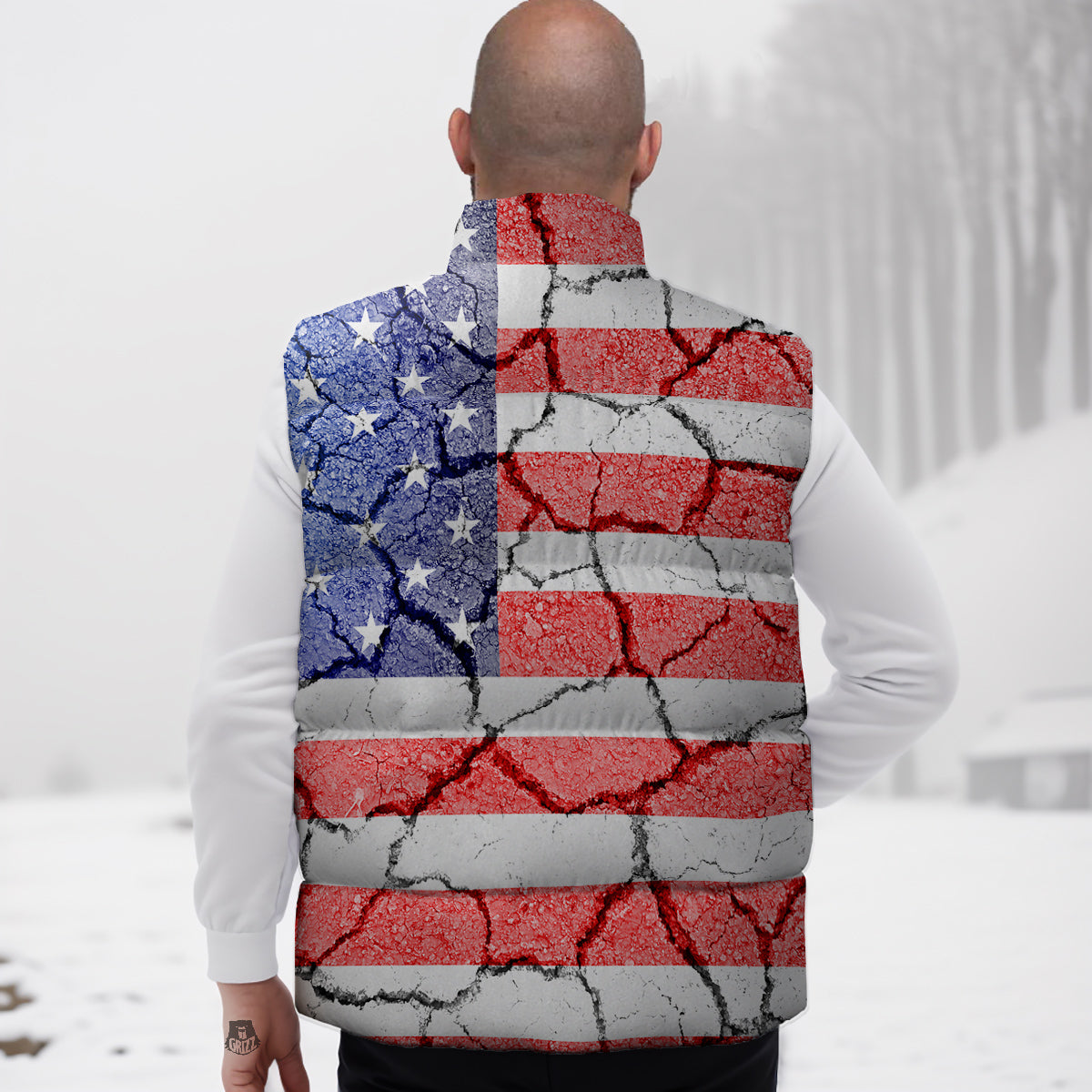 Cracked Flag American Print Down Vest