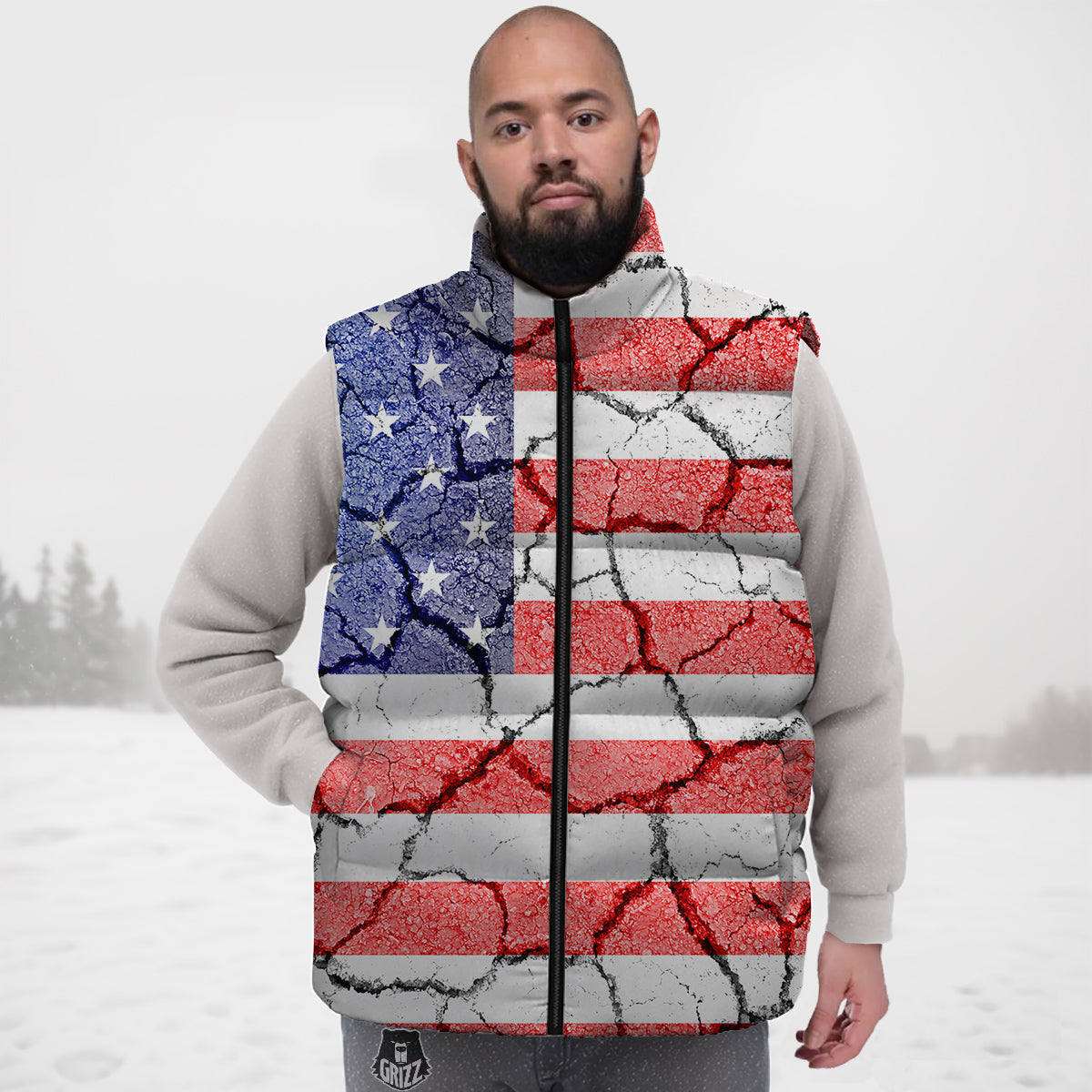 Cracked Flag American Print Down Vest