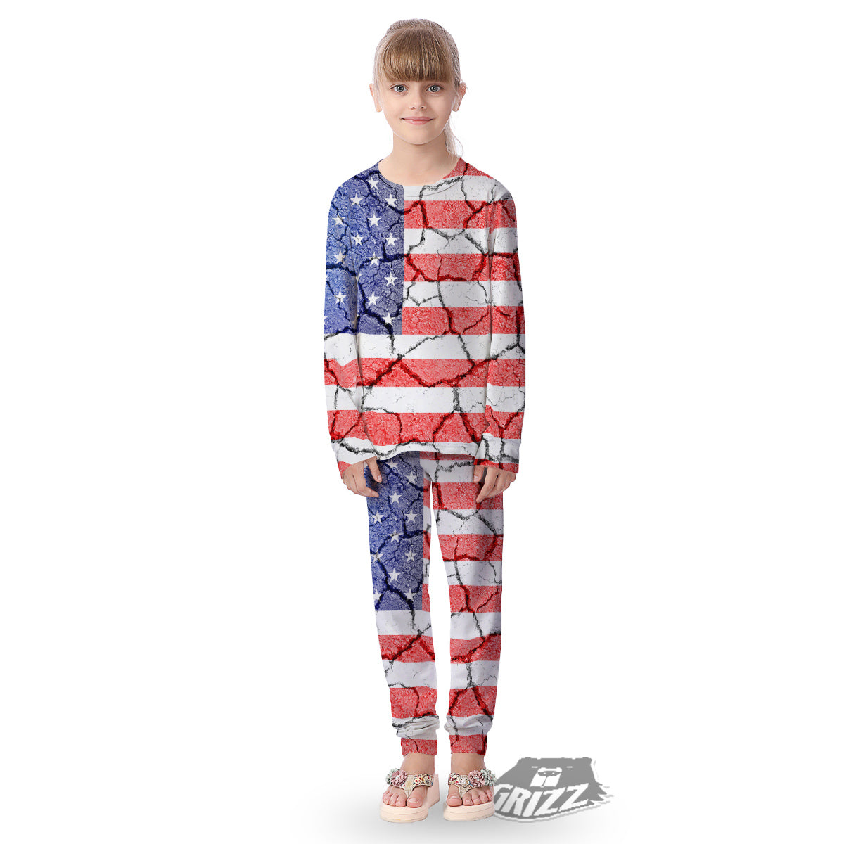 Cracked Flag American Print Kid's Pajamas-grizzshop