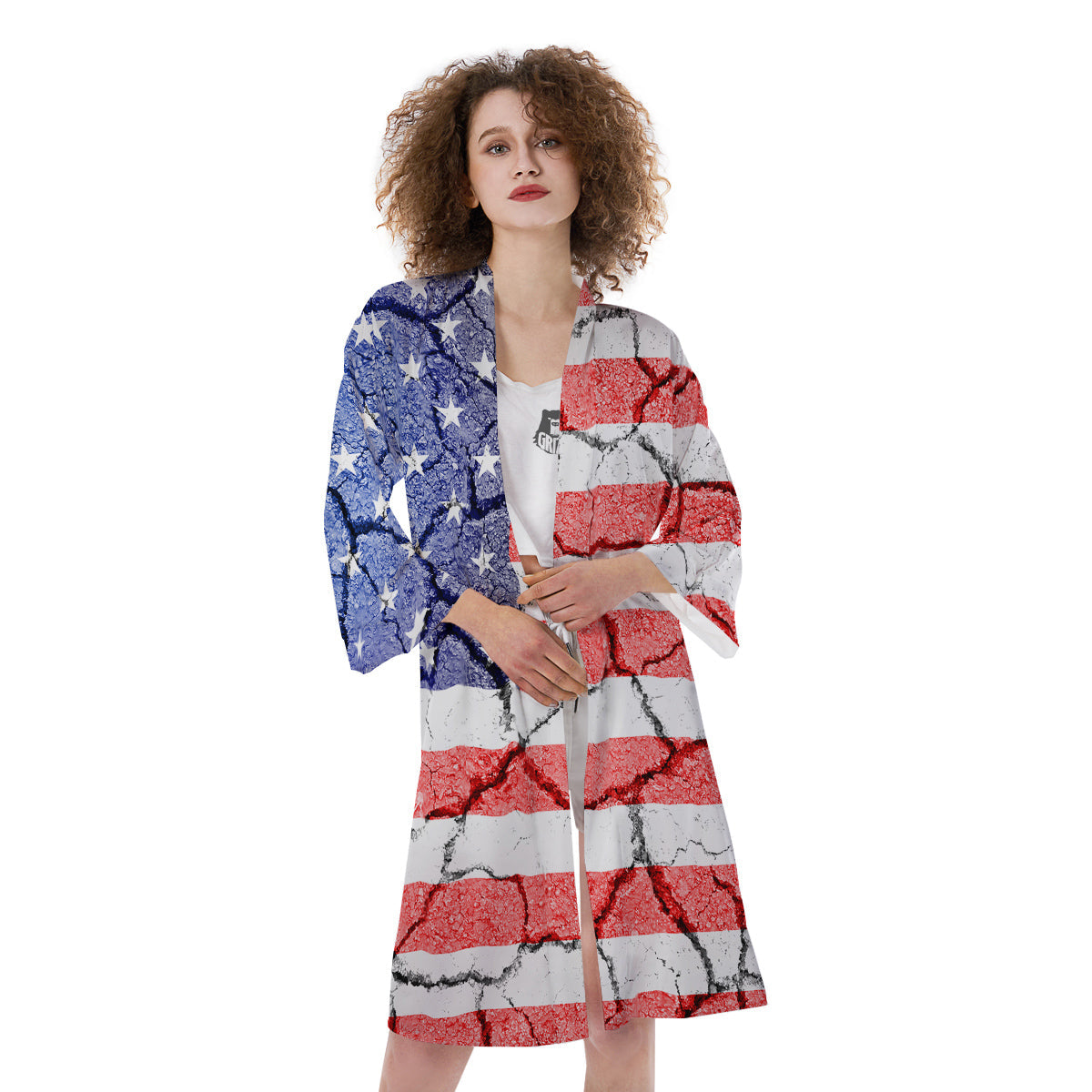 Cracked Flag American Print Kimono-grizzshop