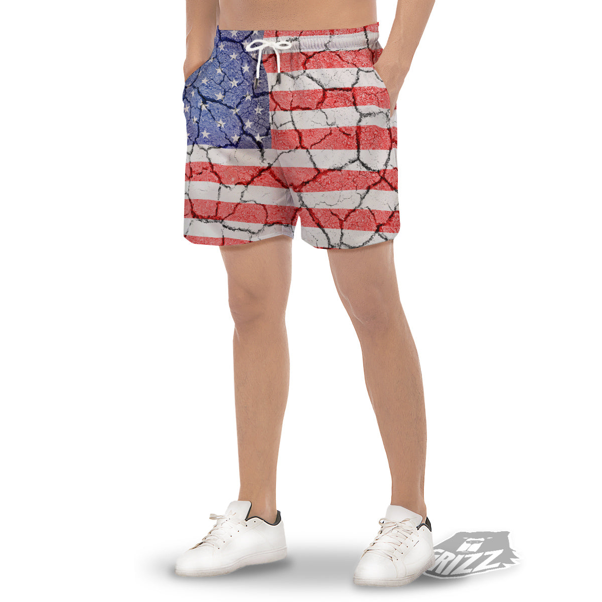 Cracked Flag American Print Men's Gym Shorts-grizzshop