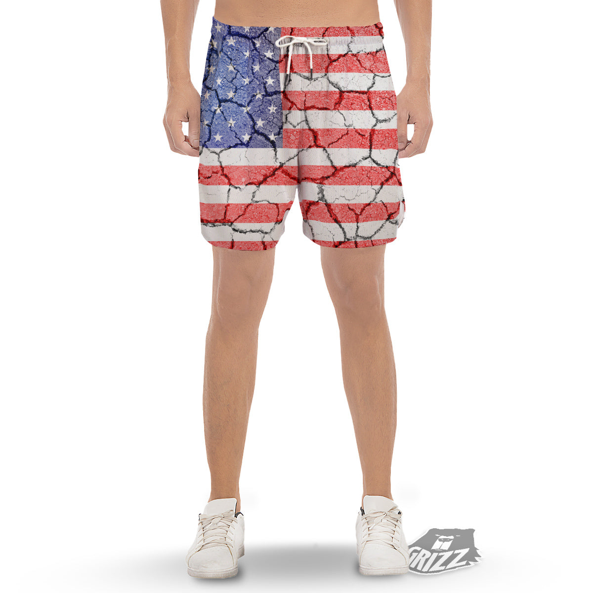 Cracked Flag American Print Men's Gym Shorts-grizzshop