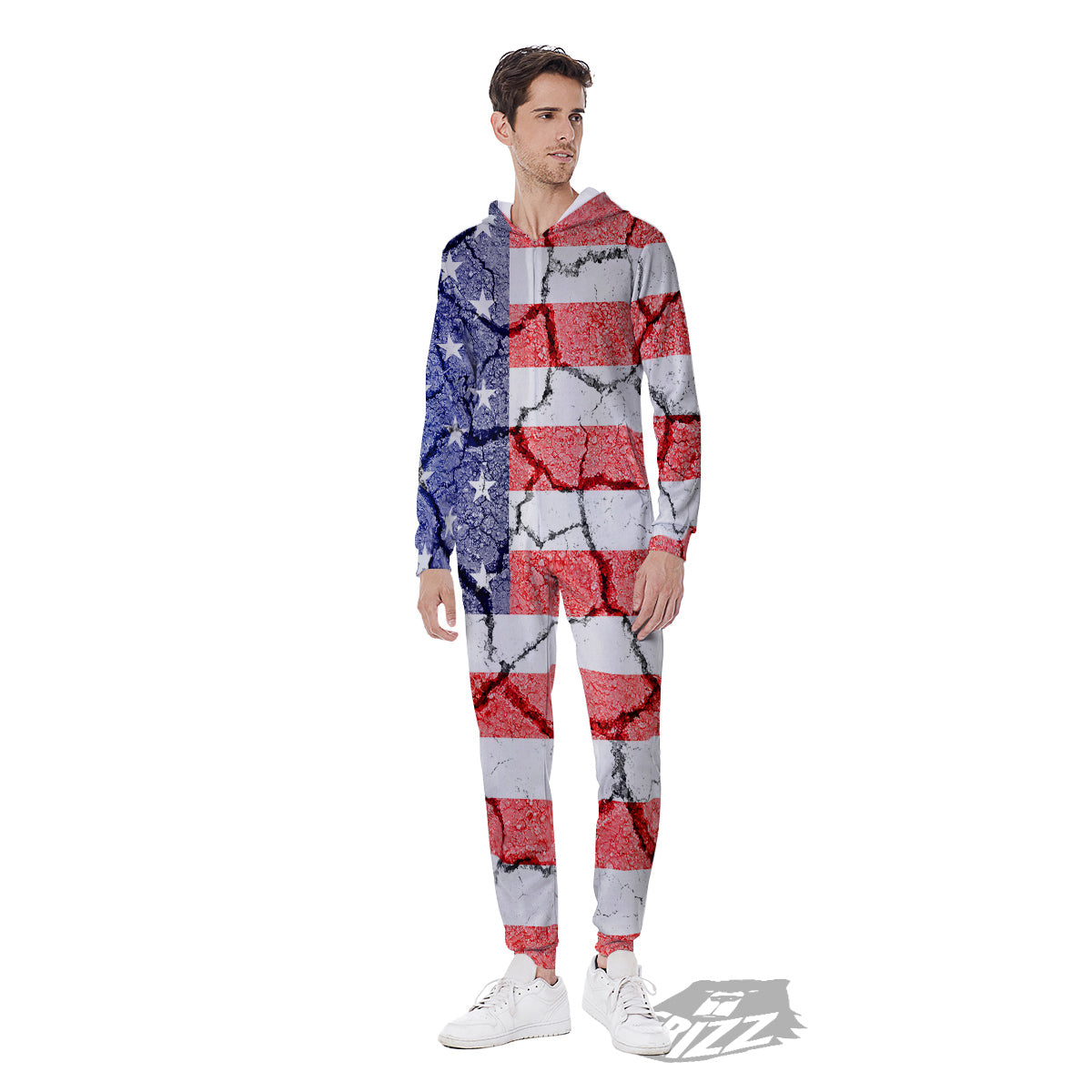 Cracked Flag American Print Men's Jumpsuit-grizzshop