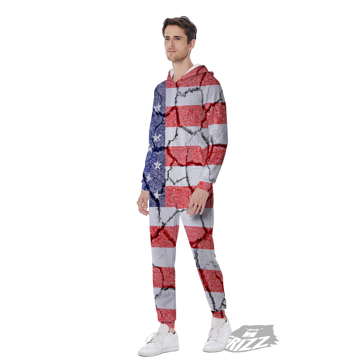 Cracked Flag American Print Men's Jumpsuit-grizzshop