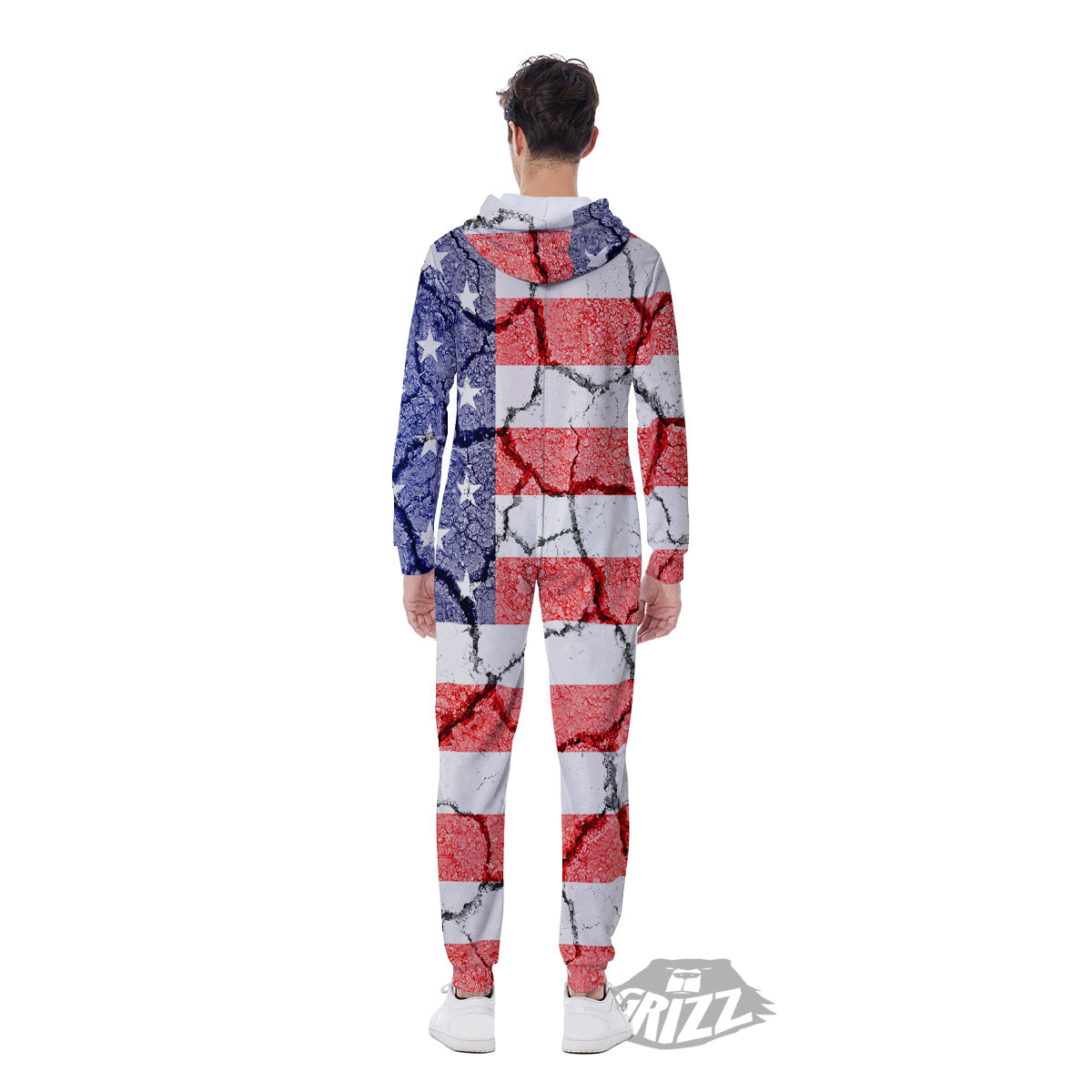 Cracked Flag American Print Men's Jumpsuit-grizzshop