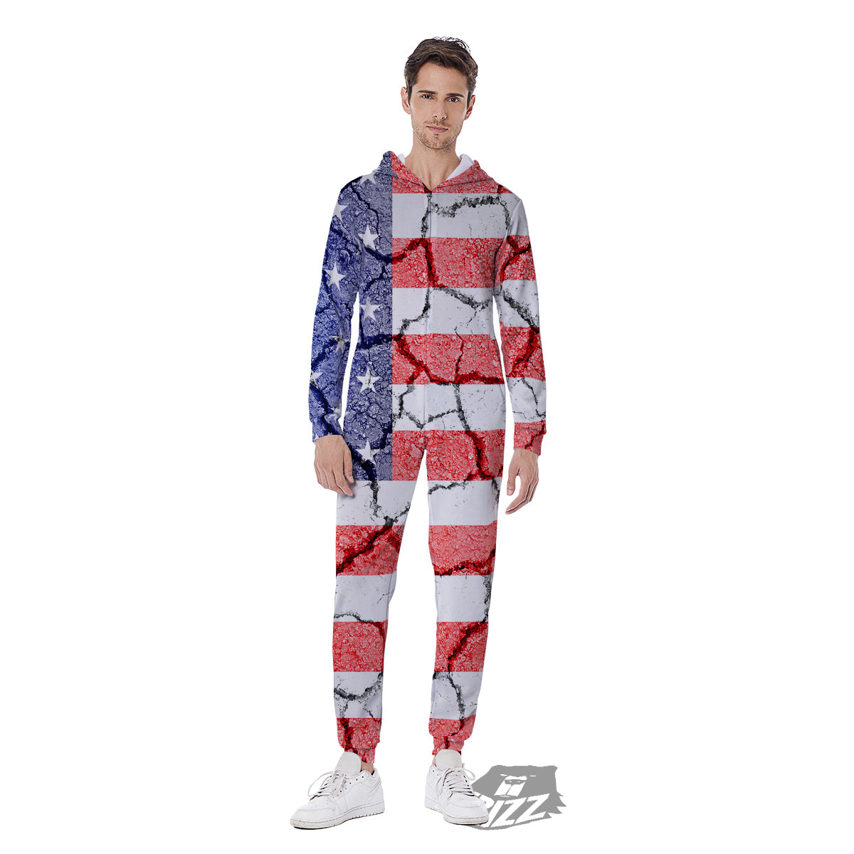 Cracked Flag American Print Men's Jumpsuit-grizzshop