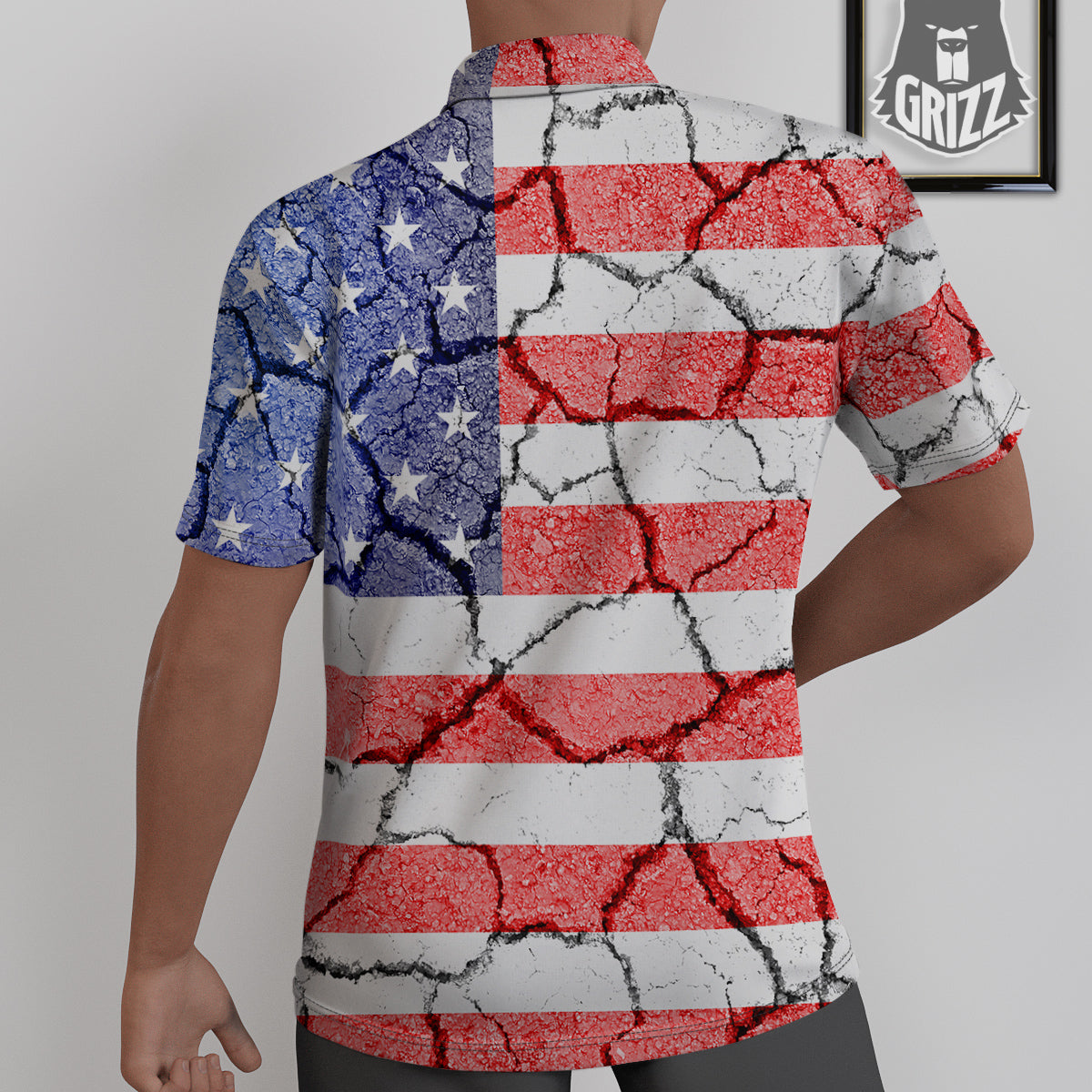 Cracked Flag American Print Untucked Shirts-grizzshop