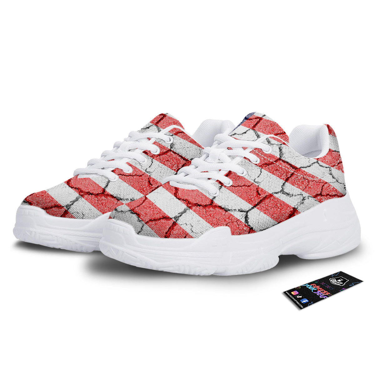 Cracked Flag American Print White Chunky Shoes-grizzshop