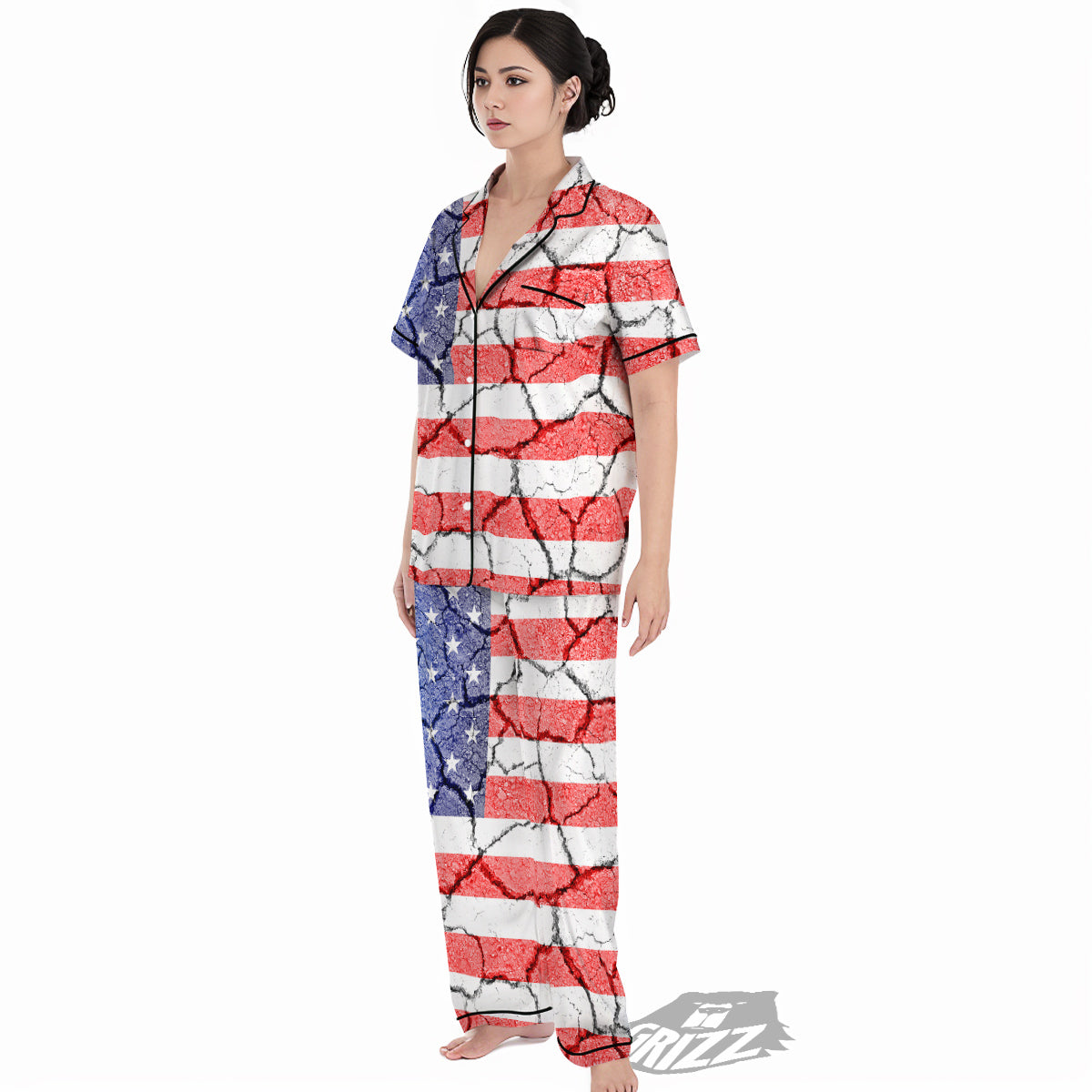 Cracked Flag American Print Women's Pajamas Set-grizzshop