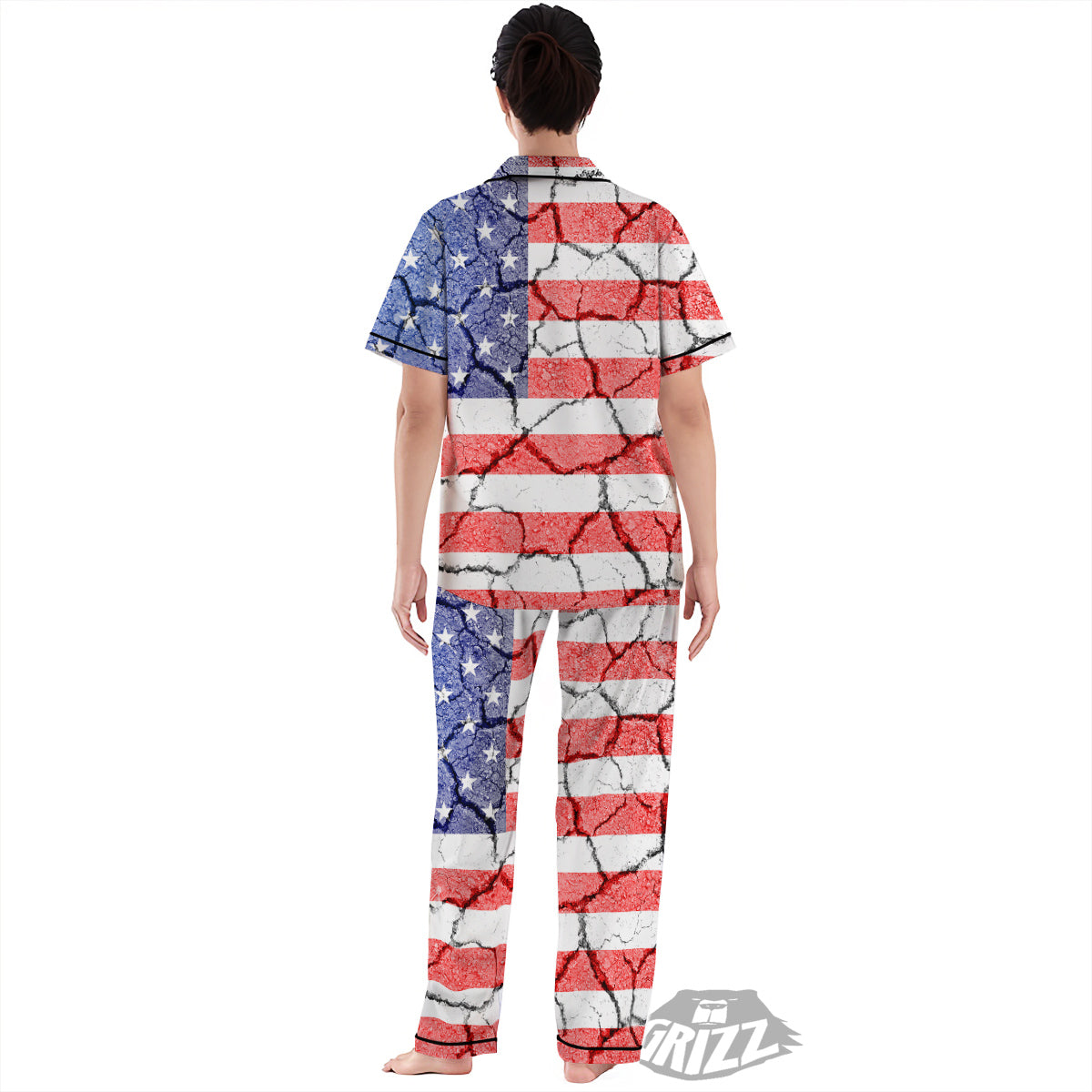 Cracked Flag American Print Women's Pajamas Set-grizzshop