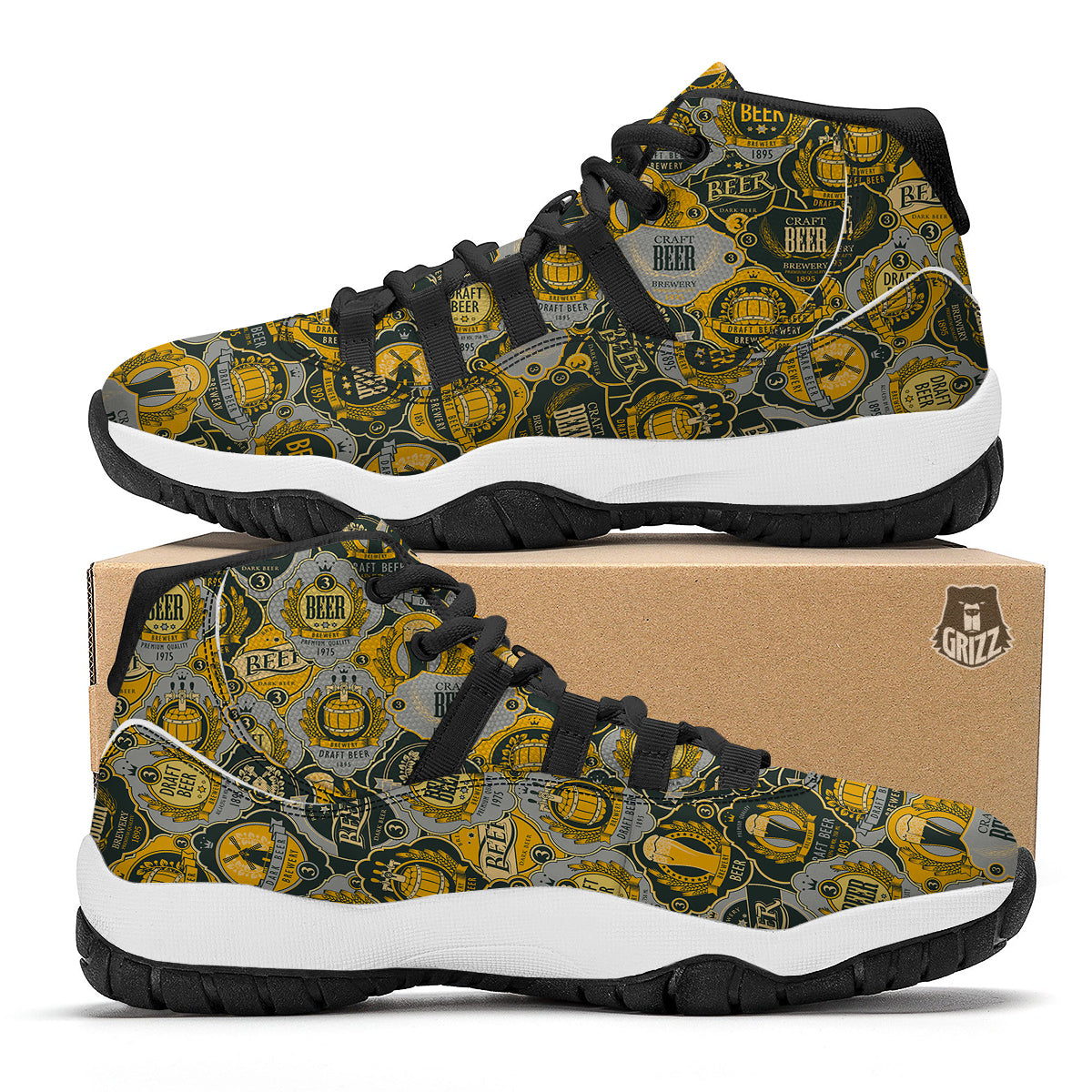 Craft Beer Pattern Print Black Bball Shoes-grizzshop