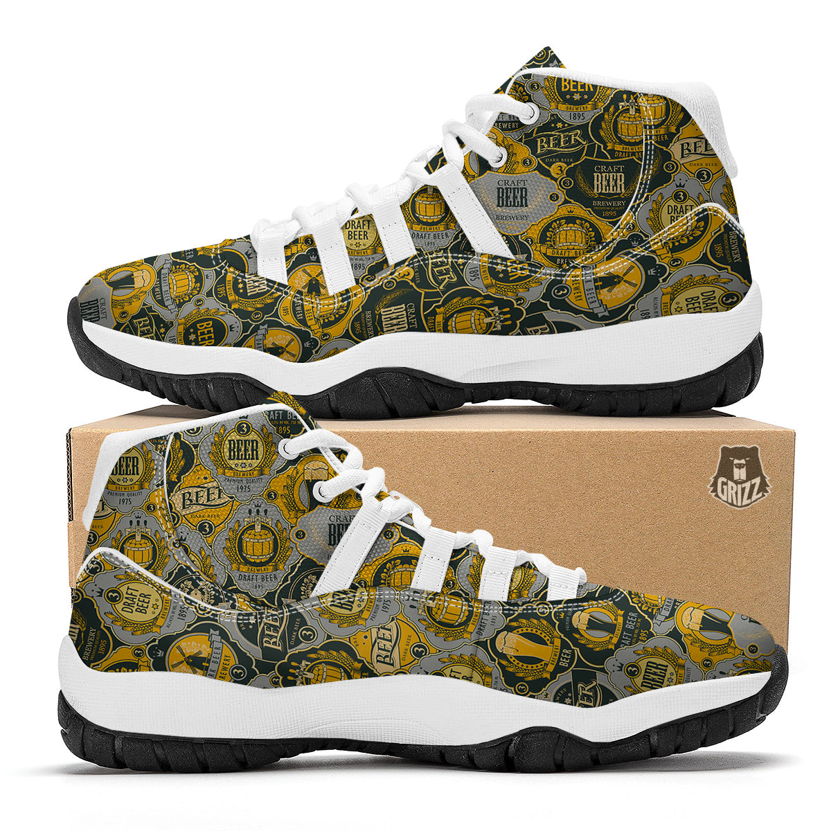 Craft Beer Pattern Print White Bball Shoes-grizzshop