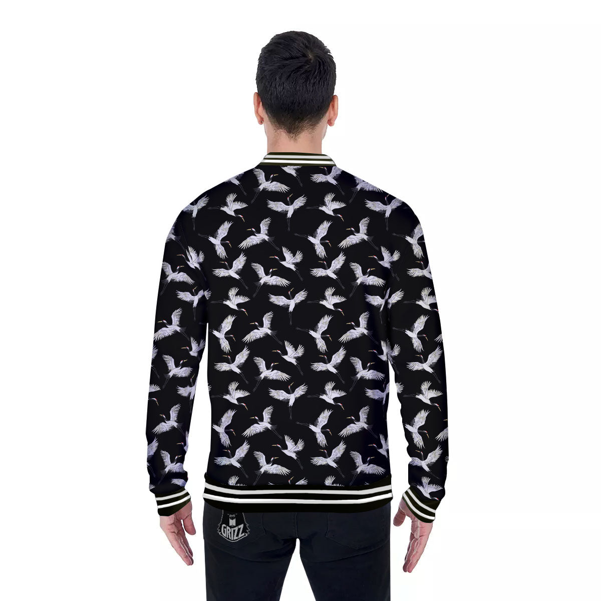 Crane Bird Flying Print Pattern Baseball Jacket-grizzshop