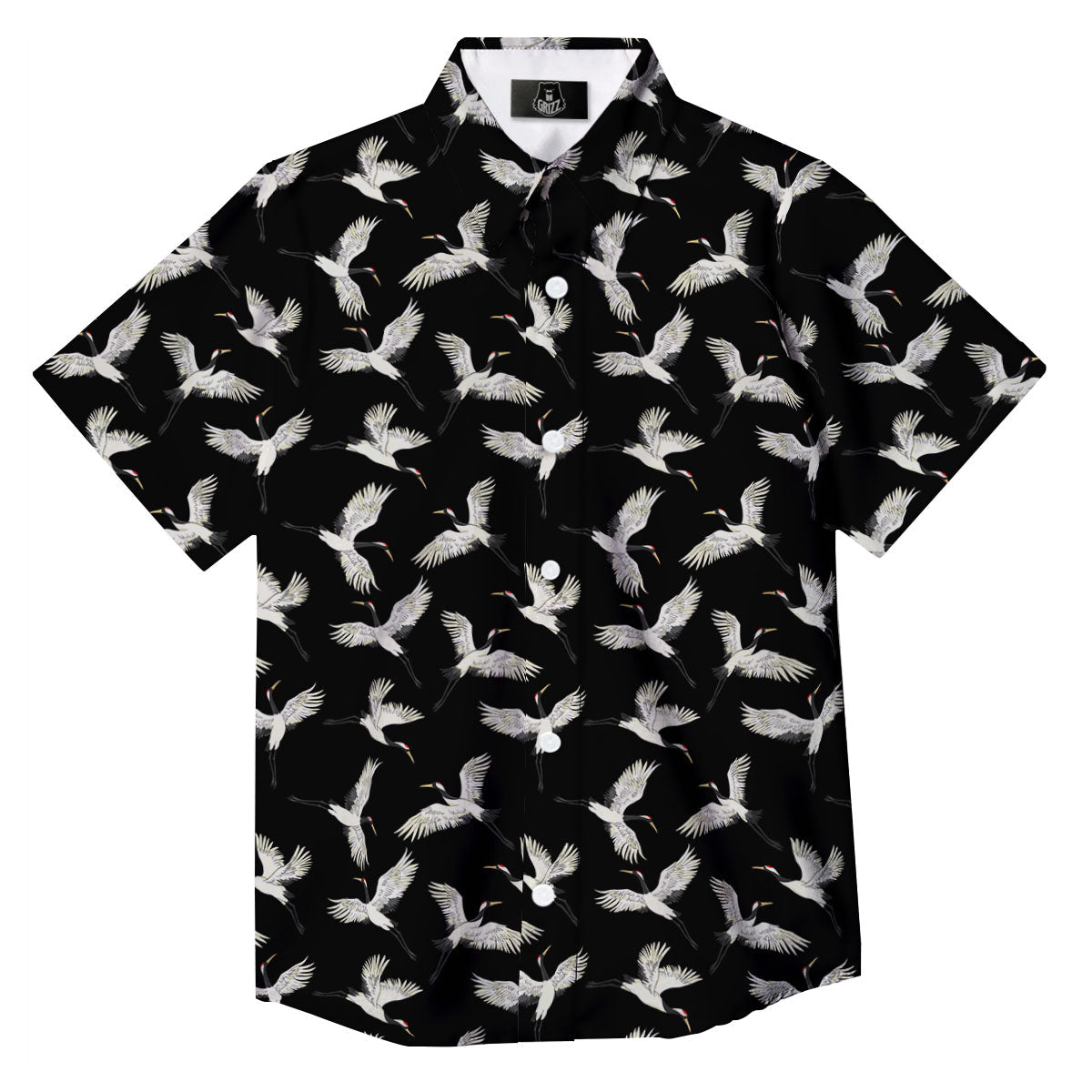 Crane Bird Flying Print Pattern Button Up Shirt-grizzshop