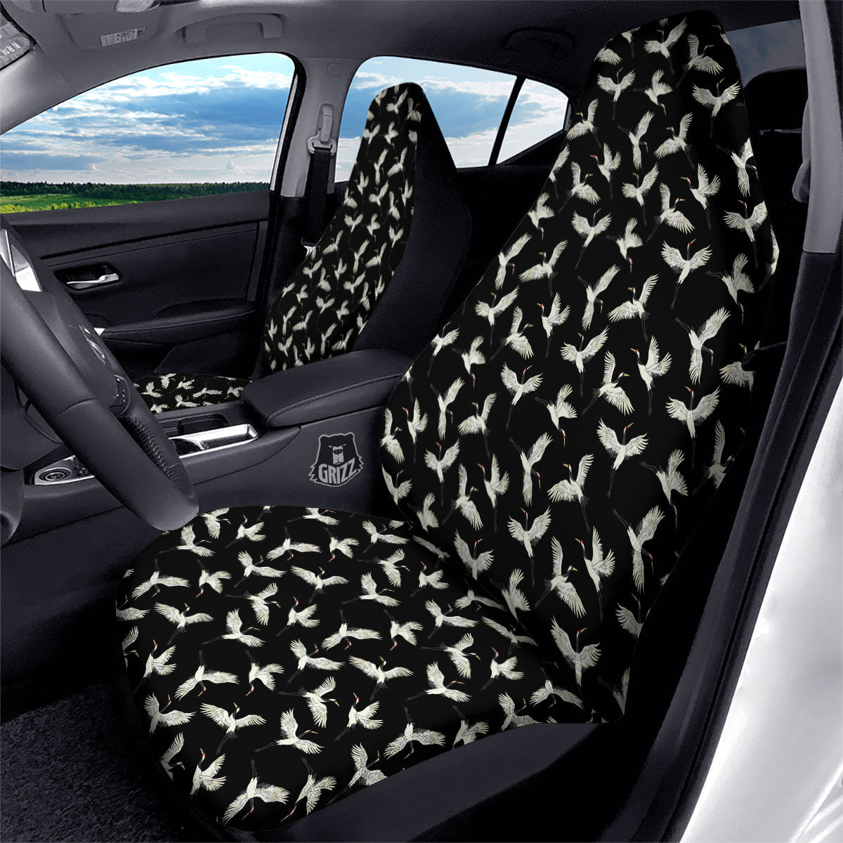 Crane Bird Flying Print Pattern Car Seat Covers-grizzshop