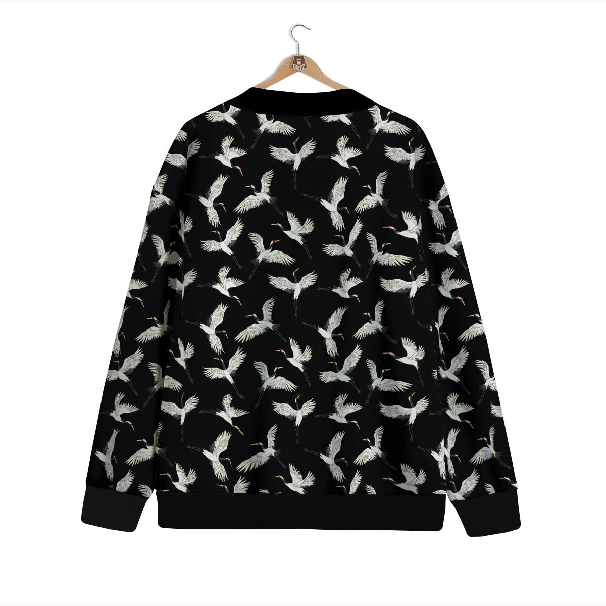 Crane Bird Flying Print Pattern Cardigan-grizzshop