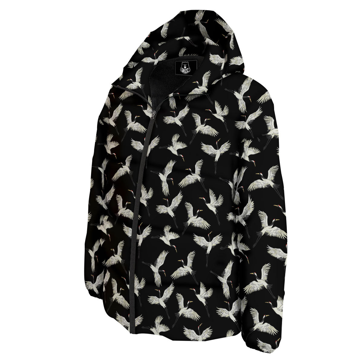 Crane Bird Flying Print Pattern Down Jacket-grizzshop