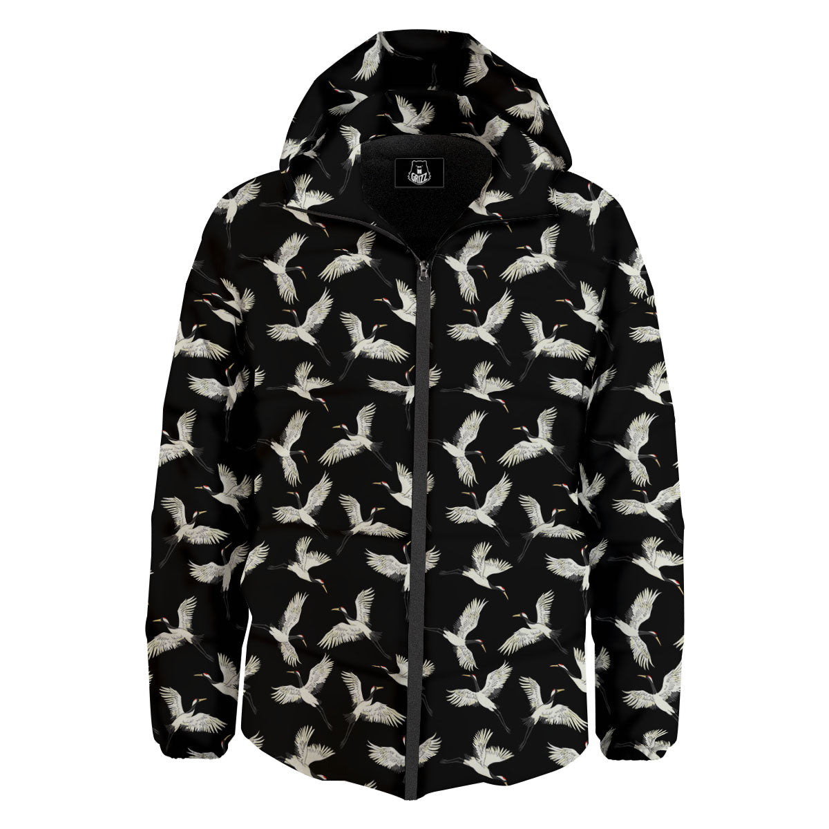 Crane Bird Flying Print Pattern Down Jacket-grizzshop