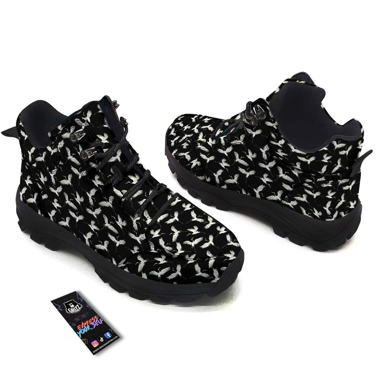 Crane Bird Flying Print Pattern Hiking Shoes-grizzshop