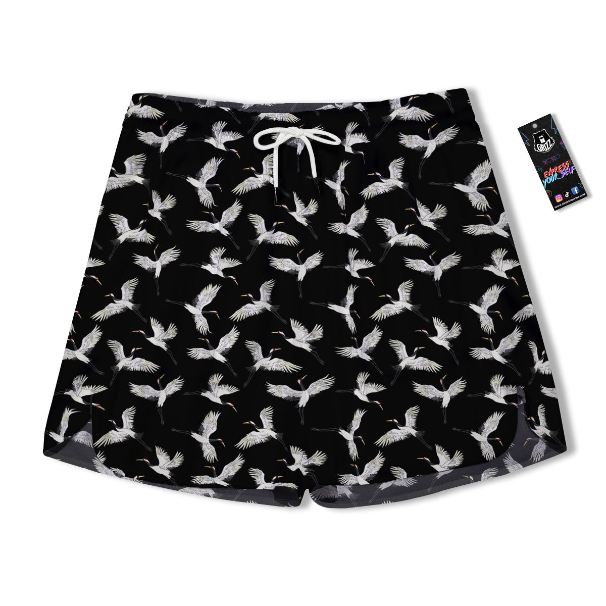 Crane Bird Flying Print Pattern Men's Running Shorts-grizzshop