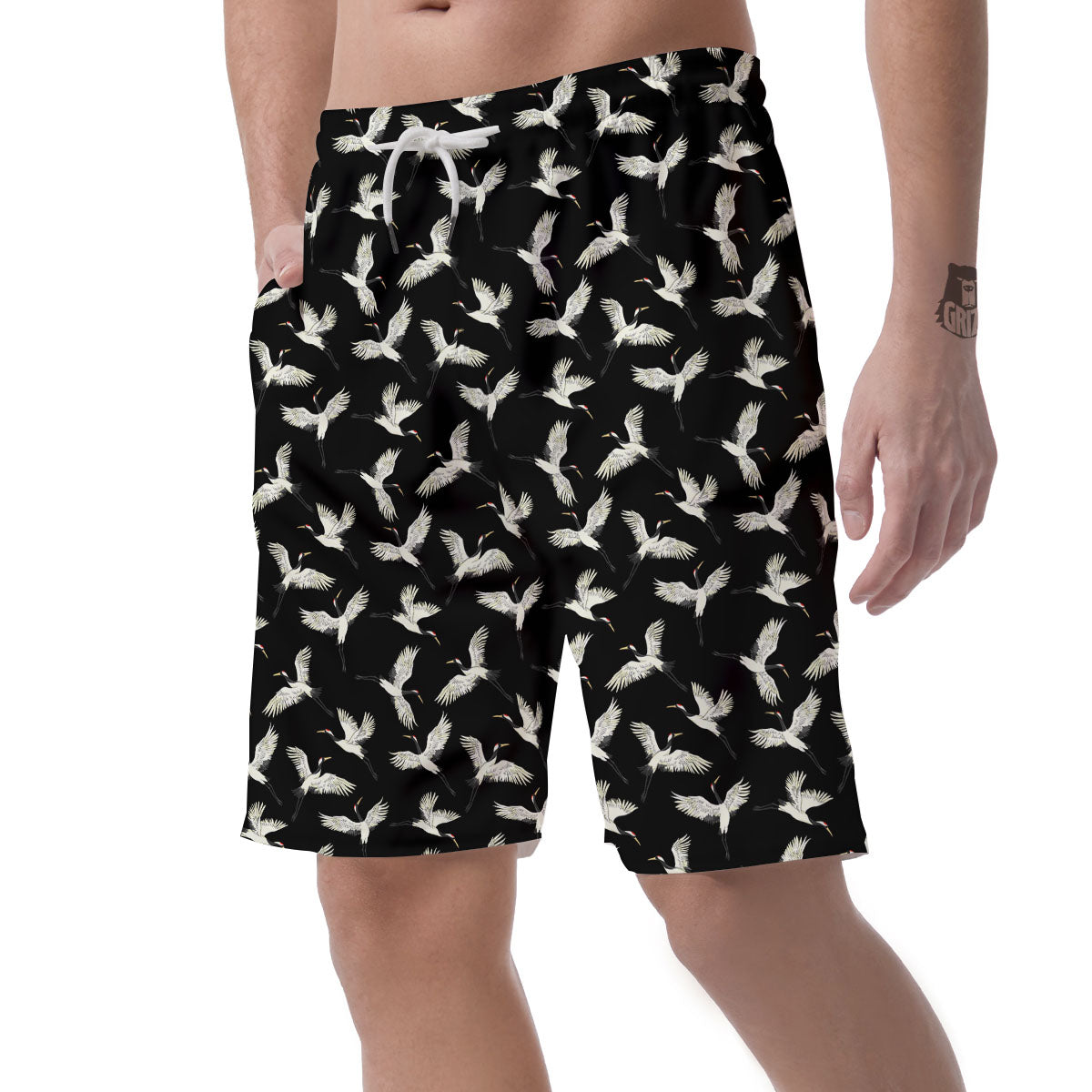 Crane Bird Flying Print Pattern Men's Shorts-grizzshop