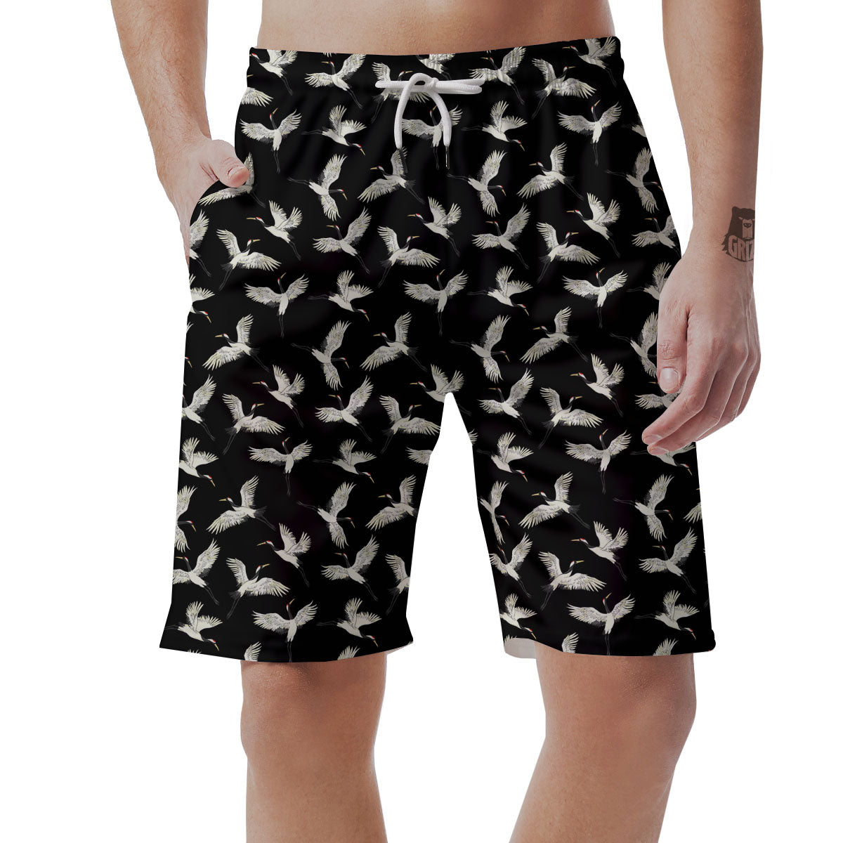 Crane Bird Flying Print Pattern Men's Shorts-grizzshop