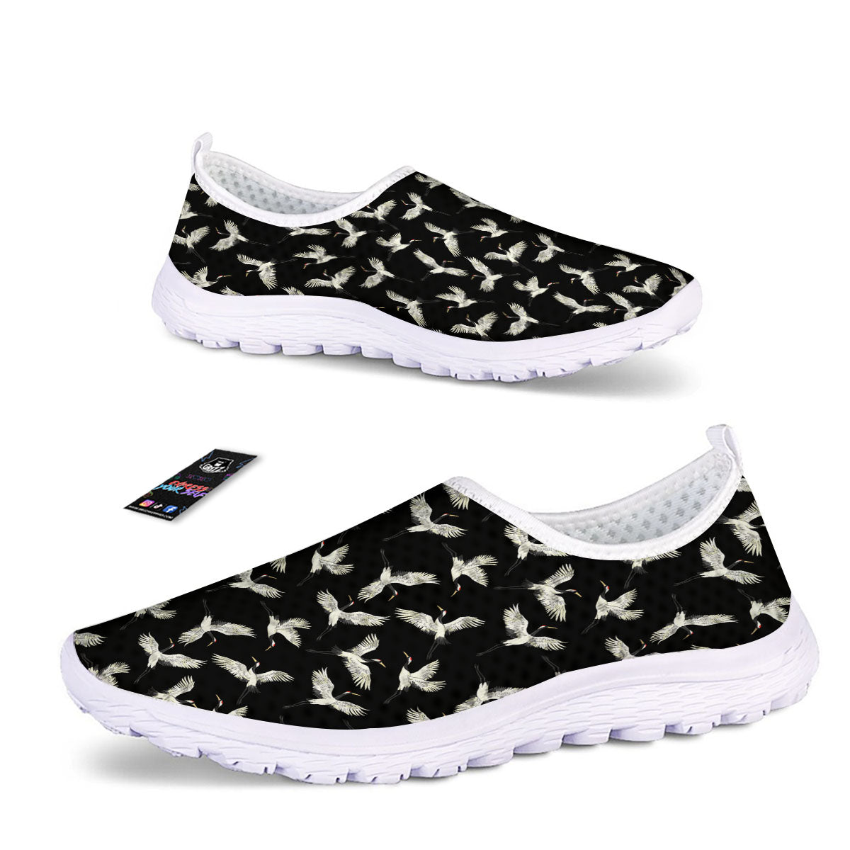 Crane Bird Flying Print Pattern Nurse Shoes-grizzshop